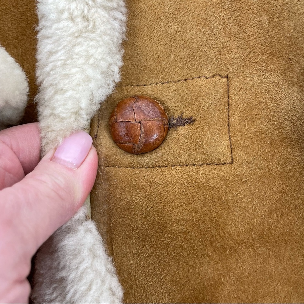 ❣️HP❣️Authentic Shearling Leather Coat Chestnut Brown and Ivory L/XL - Picture 9 of 16